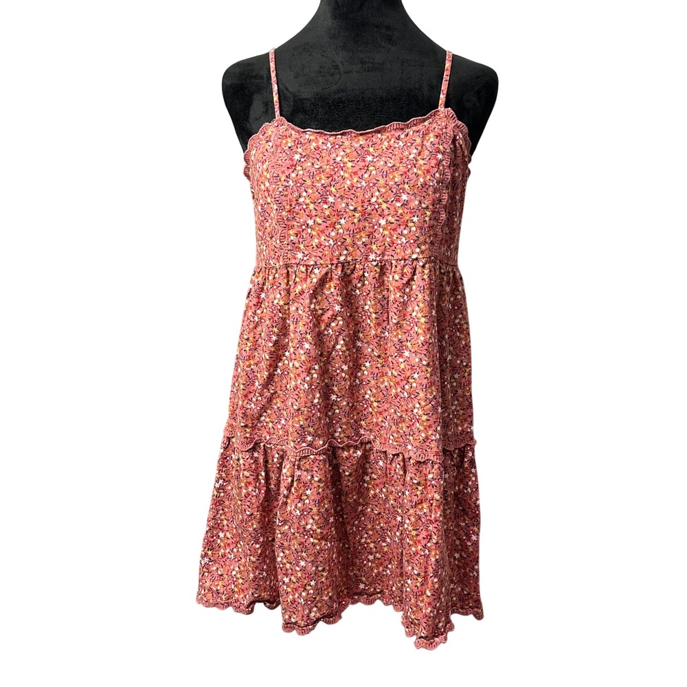 Aeropostale Babydoll Dress S Pink Floral Scalloped Trim Cottagecore Boho - Picture 10 of 16